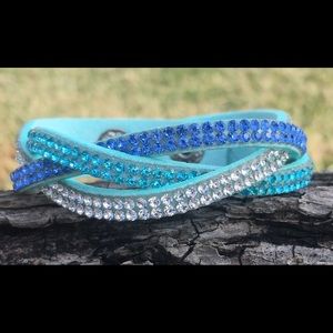Aqua Rhinestone Wrap Bracelet